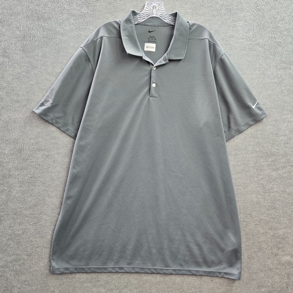 Nike Men Polo Shirt 2XL Gray Logo Swoosh Embroidered Performance Golf